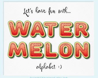 Watermelon Digital Alphabet  / Clip Art Letters Numbers / Watermelon Digital Alpha Font / Digital Font / Alphabet Nursery / Scrapbooking