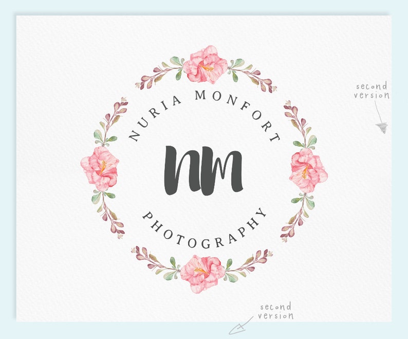 Watercolor Logo / Photography Logo / Premade Logo / Business Logo / Photography Watermark / Wedding Logo / Wreath Logo image 1