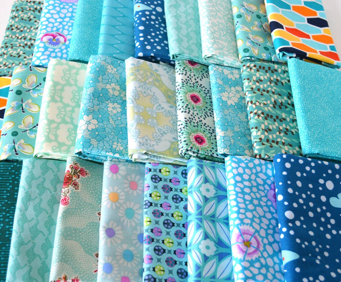 Turquoise/Aqua blue 6 designer cotton quilt fabric bundle Etsy