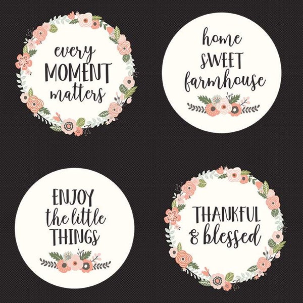 Thankful and Blessed Modern Farmhouse panel from Riley Blake cotton quilt flowers low volume flowers