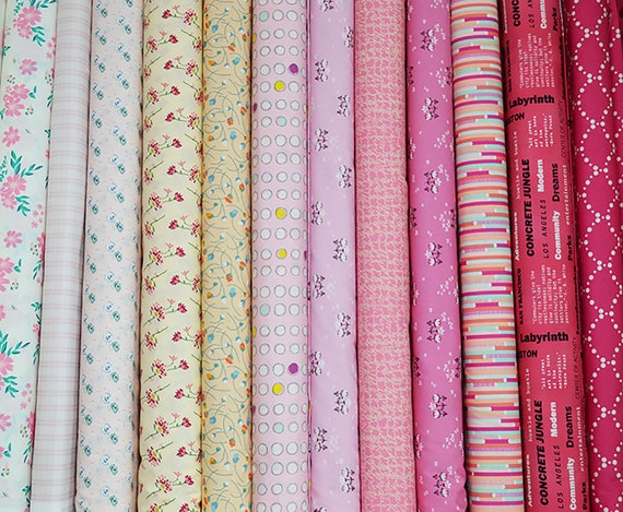 Pink 6 designer cotton quilt fabric FAT QUARTER bundle Stash Remix
