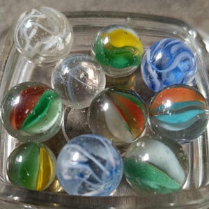 10 handcrafted glass marbles, Marbles, Vintage ca. 60s 70s