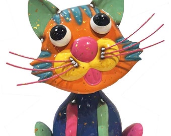 Hand Painted Metal Cat Statues -Sitting Position