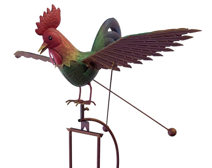 Rustic Rooster Balancing Kinetic Rocker Garden Stake Metal Wind ...