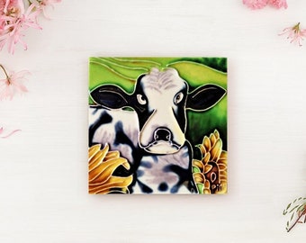 4x4" Farm Animal Coaster Decorative Ceramic Art Tiles, Wall Decor and Drink Holder