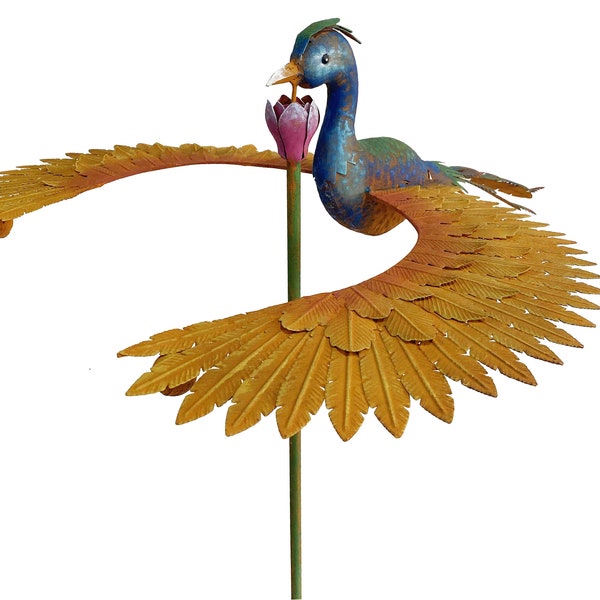 Metal Rustic Spinning Peacock Garden Stake