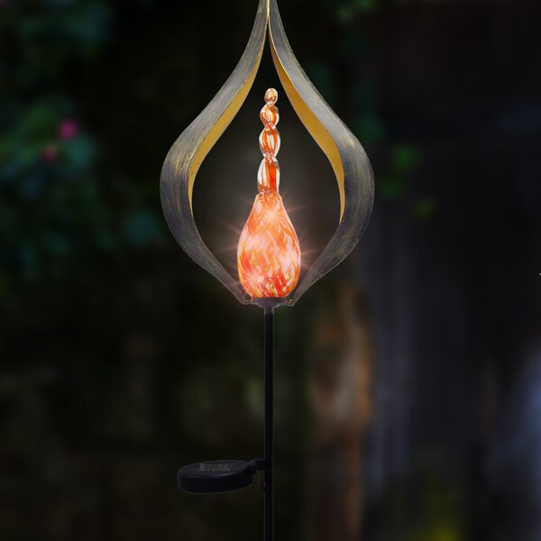 Solar Lighted Hand Blown Glass Garden Stake Walkway Yard Art