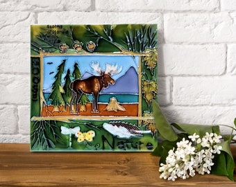 8"x8" Forest Animals Painted Art Tile