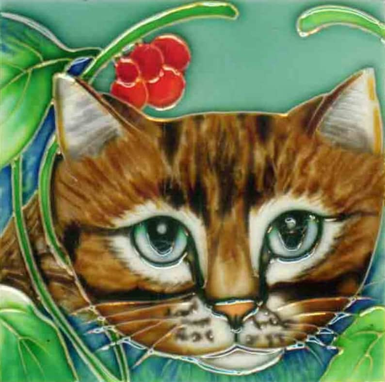 Cute cat  4x4 tiles  Hand painted ceramic  art decor Etsy