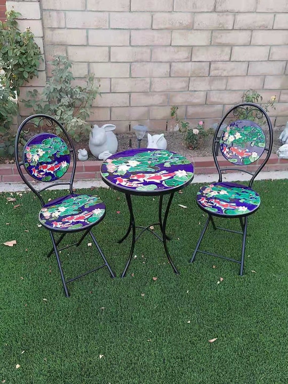 Ceramic Tile Patio Outdoor Table Set Koi Fish Design Etsy