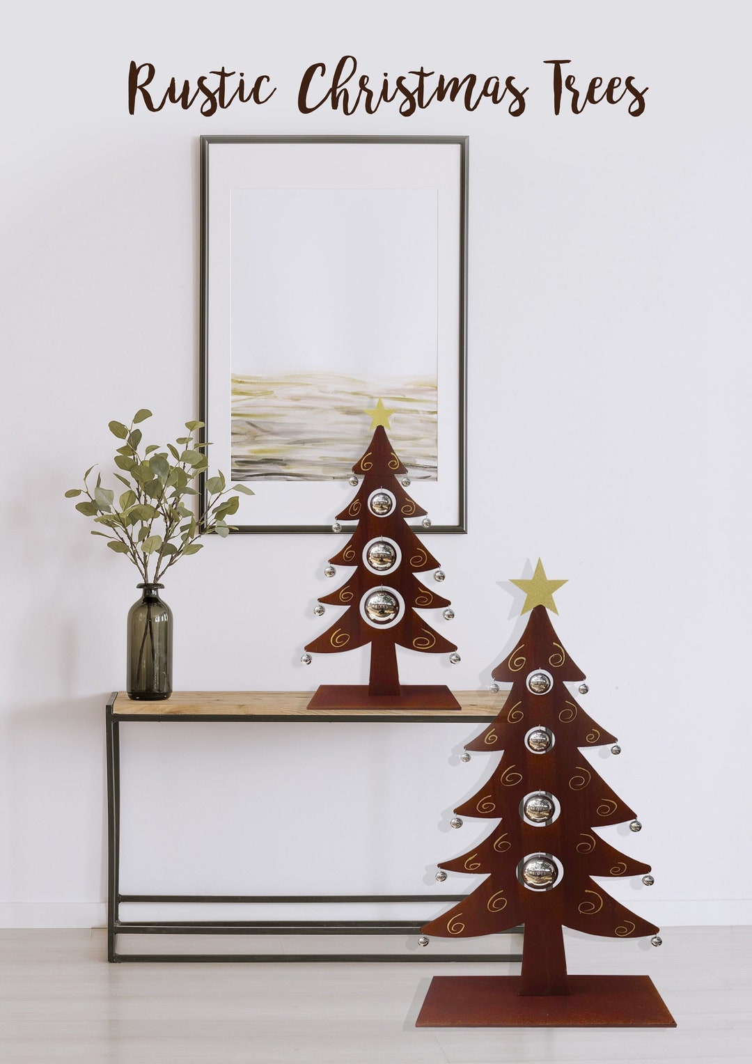 Rustic Metal Christmas Tree With Reflective Silver Ornaments Etsy