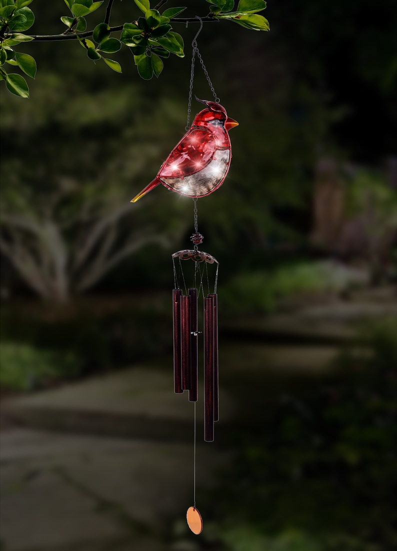 Solar Lighted Cardinal Wind Chime Etsy