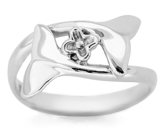 Anillo "Abraza y Protege" con Doble Cola de Ballena #008 - Anillo de Ballena, Joyería de Ballena, Regalo para Amantes del Océano, Anillo Náutico, Plata de Ley u Oro