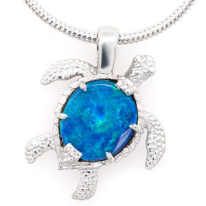 Sea Turtle Opal Necklace #107 - Sea Turtle Jewellery, Animal Jewellery, Australian Opal Jewelry, Hawaiian Jewellery, Sterling Silver or Gold