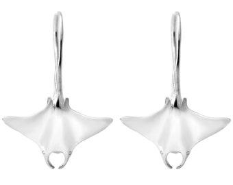 Manta Ray Earrings #033 - Scuba Dive Earrings, Scuba Diver Gift, Ocean Earrings, Nautical Earrings, Sterling Silver, 9K Gold