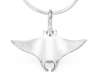 Flygande Manta Ray Halsband #026 - Dyksmycken, Dykhalsband, Havsdjurshalsband, Havsgåvor, Sterlingsilver eller Guld