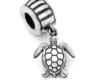 Sea Turtle Charm #029 - Fits Pandora Charm Bracelets, Sea Turtle Gift, Ocean Jewellery, Beach Charms, Animal Charm, Sterling Silver or Gold