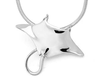 Manta Ray Pendant Necklace #023 - Manta Ray Jewellery, Scuba Diving Jewellery, Manta Ray Necklace, Ocean Jewellery, Sterling Silver or Gold