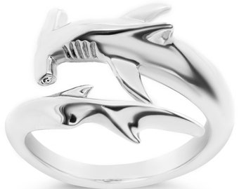 Hammerhead Shark Ring #094 - Shark Ring, Shark Lover Gift, Hammerhead Jewelry, Shark Conservation Gift, Save Sharks, Sterling Silver or Gold