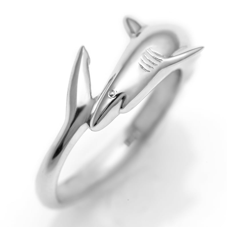 Reef Shark Ring 69 Black Tip Reef Shark Ring, Reef Shark Jewelry, Shark Lover Gift, Save Sharks, Sterling Silver or Gold image 2