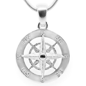 Compass Necklace #078 - Compass Jewelry, Ocean Jewelry, Ocean Pendant, Navigation Pendant, Nautical Jewelry, Sterling Silver or Gold