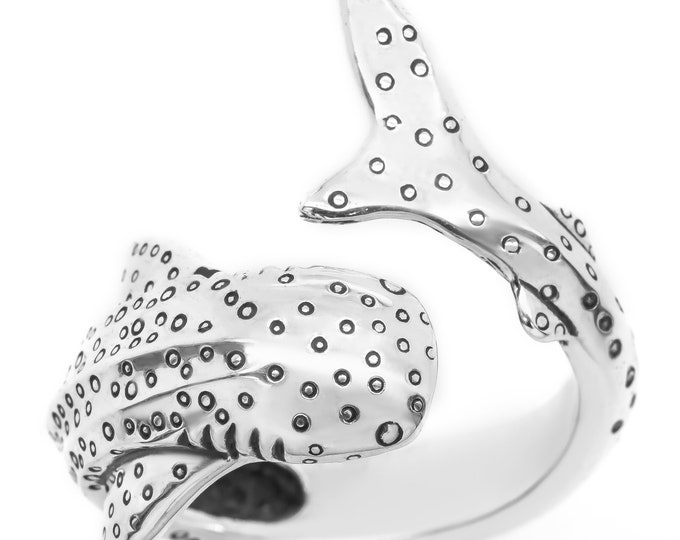 Whale Shark Ring in Sterling Silver Wrap Ring Size Adjustable 5 to 11