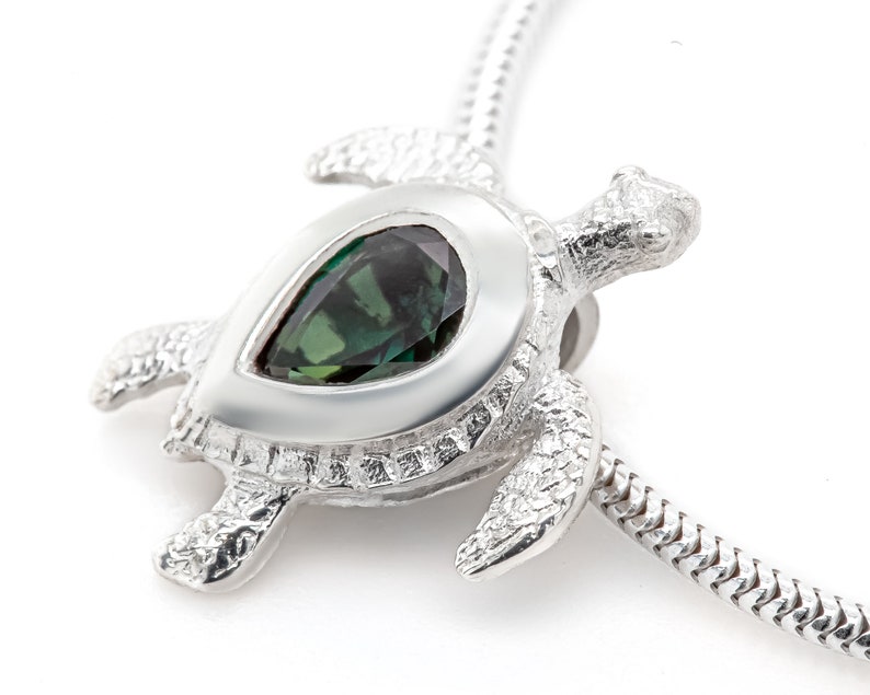 Sterling Silver or Gold Sea Turtle Jewelry Sapphire Jewelry Sea Turtle Necklace Turtle Pendant Sea Turtle Sapphire Necklace #080