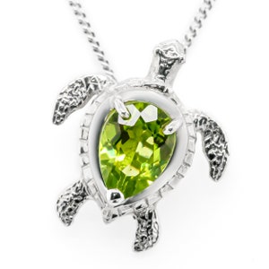 Sea Turtle Gemstone Necklace #080 - Sea Turtle Jewelry, Turtle Pendant, Sapphire Jewelry, Sea Turtle Necklace, Sterling Silver or Gold
