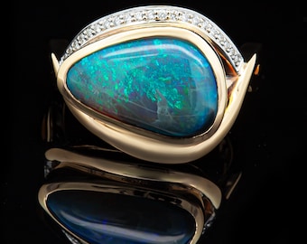Kalina | Teal Australian Semi-Black Opal Ring, Australian Opal Jewelry, Unique One Of A Kind Jewelry, Opal and Diamond Ring, Fancy Ring