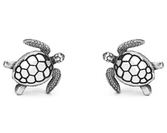 Sea Turtle Stud Earrings #030 - Sea Turtle Earrings, Animal Earrings, Ocean Earrings, Dive Jewelry, Ocean Lover Gift, Silver or Gold