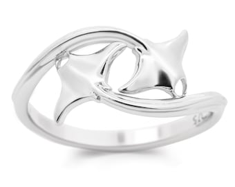 Double Manta Ray Ring #119 - Manta Ray Jewelry, Scuba Diver Gift, Animal Ring, Ocean Ring, Island Jewelry, Sterling Silver or Gold