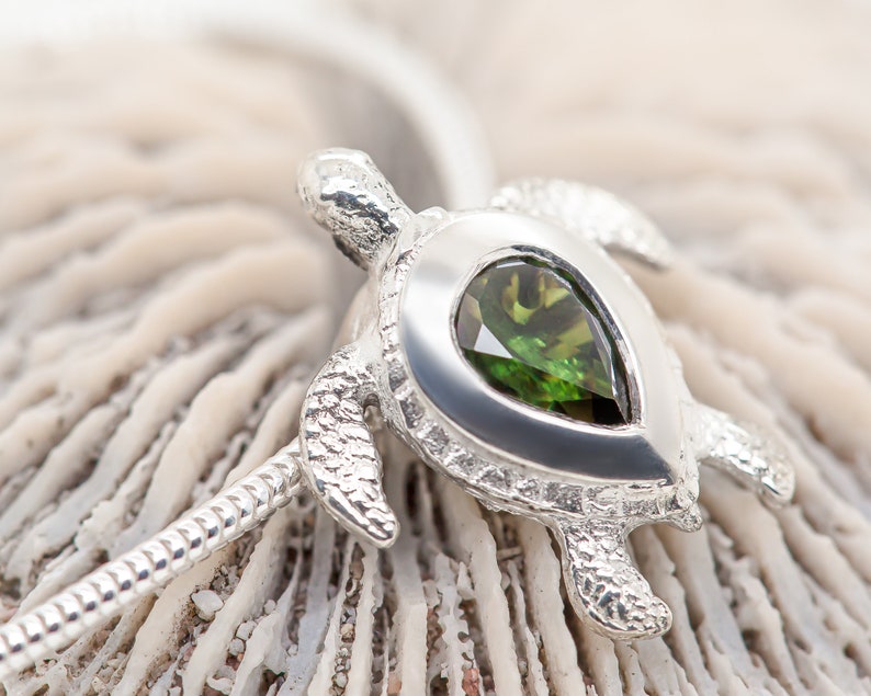 Sterling Silver or Gold Sea Turtle Jewelry Sapphire Jewelry Sea Turtle Necklace Turtle Pendant Sea Turtle Sapphire Necklace #080