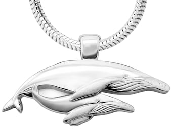 Mother & Baby Humpback Whale Necklace #012 - Mother's Day Gift, Gift for Mom Jewellery, Mother Daughter Jewellery, Sterling Silver or Gold