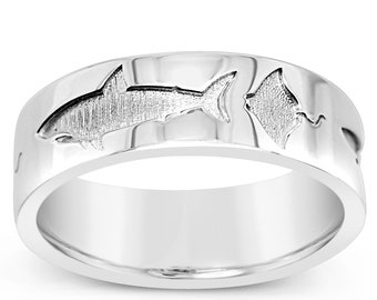 Shark and Stingray Ring #073 - Shark Jewelry, Stingray Jewelry, Ocean Jewelry, Diver Ring, Island and Reef Jewelry, Sterling Silver or Gold