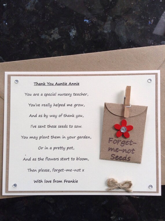 Thank You Poem Gift Magnet Pre-school Nursery Teacher Assistant Forget-me-not