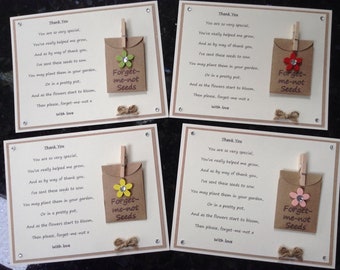 10 x Thank You poem gift magnets with forget-me-not seeds and a choice of flower colours. Teacher, Assistant, Childminder, School Staff