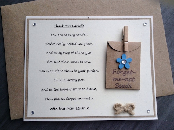Thank You Teacher Poem Gift Magnet Personalised Forget-me-not Seeds Nursery