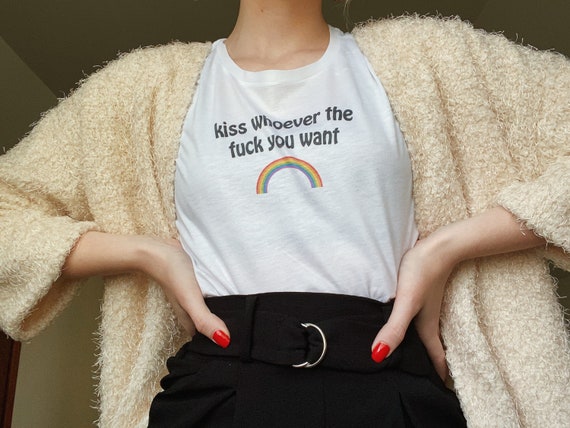 Kiss Whoever the F*** You Want, Cropped Tee, Pride T-shirt, LBGTQ T-Shirt, Gay Pride Gift, T-Shirt Printed 100% Polyester Gift T-Shirt