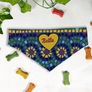 Flower Power Print Dog Bandana, Personalized Slide On Dog Bandana, Personalized Neckwear, Hand Made, Customized, Dog Scarf