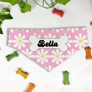 Daisy Print Dog Bandana, Personalized Slide On Dog Bandana, Personalized Neckwear, Hand Made, Customized, Dog Scarf