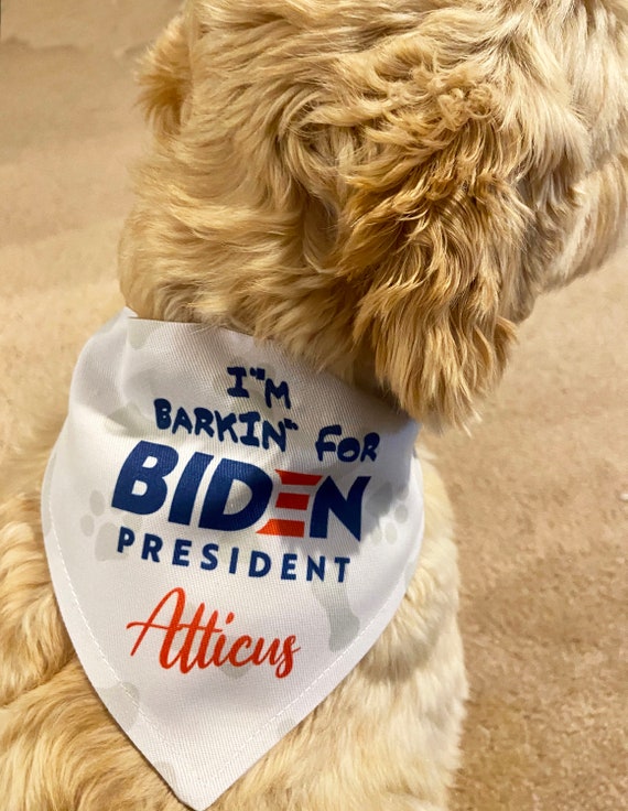 Joe Biden Dog Bandana, I'm Barkin for Biden, Personalized Slide On Dog Bandana, Personalized Neckwear, Hand Made, Customized, Dog Scarf