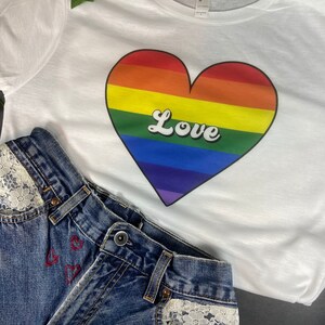 Love, Pride, Cropped Tee, Pride T-shirt, LBGTQ T-Shirt, Gay Pride Gift, T-Shirt Printed 100% Polyester Gift T-Shirt