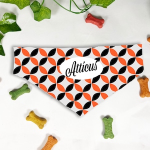 Fall Geometric Printed Dog Bandana, Personalized Slide On Dog Bandana, Personalized Neckwear, Hand Made, Customized, Dog Scarf