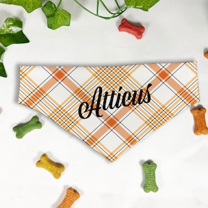 Fall Plaid Print Dog Bandana, Personalized Slide On Dog Bandana, Personalized Neckwear, Hand Made, Customized, Dog Scarf