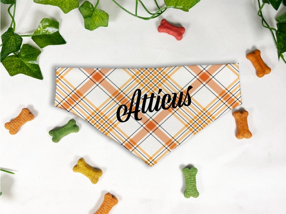 Fall Plaid Print Dog Bandana, Personalized Slide On Dog Bandana, Personalized Neckwear, Hand Made, Customized, Dog Scarf