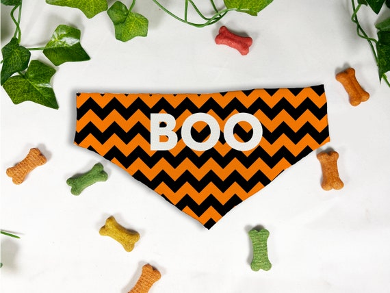 BOO Halloween Print Dog Bandana, Personalized Slide On Dog Bandana, Personalized Neckwear, Hand Made, Customized, Dog Scarf