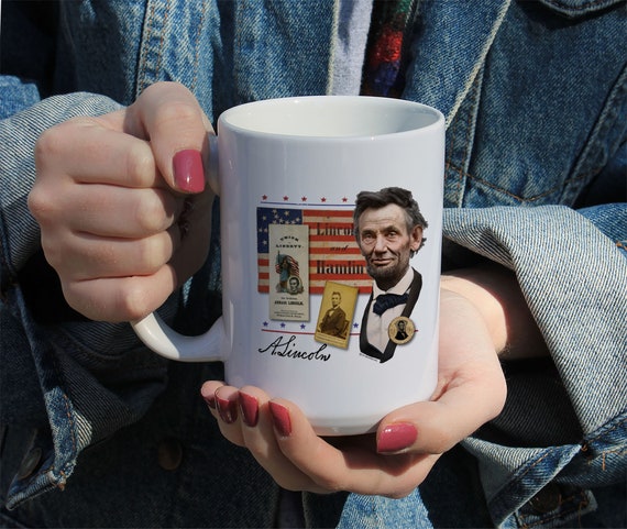 Abraham Lincoln Collage Mug, White Ceramic Mug, 11 Oz Mug, 15 Oz Mug