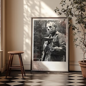 Jason Voorhees Horror Print | Retro Polaroid Style Wall Art | Friday the 13th | Slasher Movie Digital Download | Creepy Cabin Aesthetic