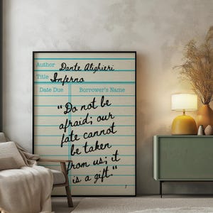 Het lot is een geschenk | Dante Inferno quote bibliotheekkaart kunst | Literaire wanddecoratie | Digitale boekafdruk | Donkere academische kunst