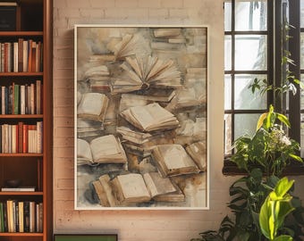 Whispers of Pages | Watercolor Book Art Print | Open Books Wall Decor | Cozy Library Digital Download | Book Lover Gift